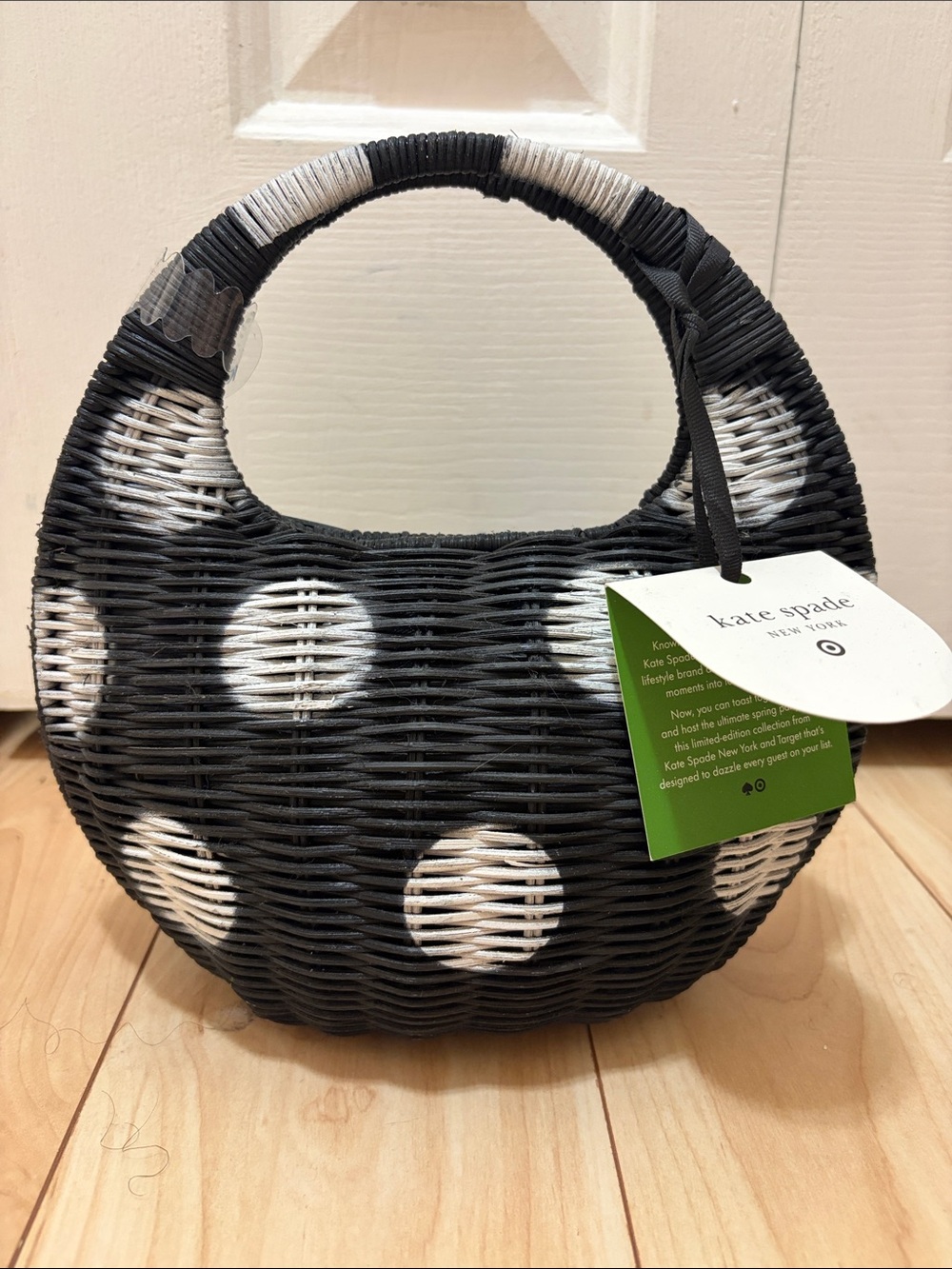NWT Polka Dot Wicker Crescent bag kate spade Black & White